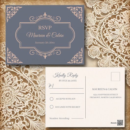 Rustikales Filigree, Hochzeit RSVP Postkarte