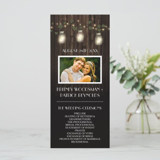 Rustikales Firefly + Weinberg Hochzeiten Programm (Stehend Vorderseite)