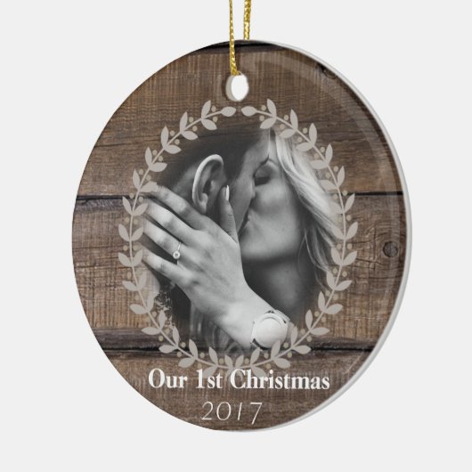 Rustikales First Christmas Custom Foto Ornament (Links)