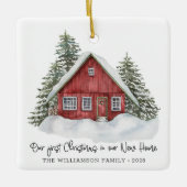Rustikales First Christmas New Zuhause Woodland Keramikornament (Vorderseite)
