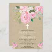 Rustikales First-Heilige Kommune-Mädchen rot rosa  Einladung (Vorne/Hinten)