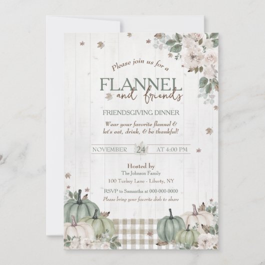 Rustikales Flannel and Friends Erntedank Party Einladung (Vorderseite)
