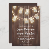 Rustikales Flat Mason Jar Lighting Wedding Wood Ba Einladung (Vorne/Hinten)