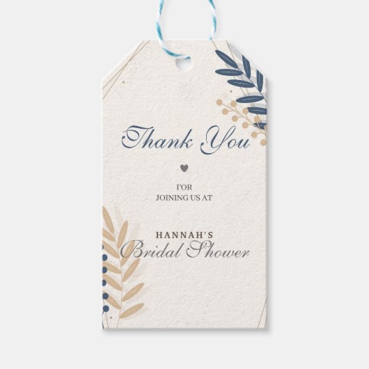 Rustikales Flora Navy Blue Brautparty Vielen Dank Geschenkanhänger (Vorderseite)