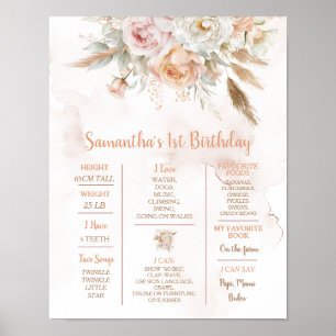 Rustikales Floral Boho Onederful Birthday Mileston Poster