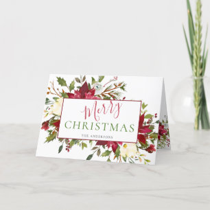 Rustikales Floral Elegantes Script Weihnachts-Foto Feiertagskarte