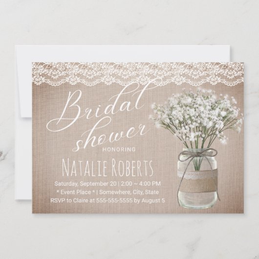 Rustikales Floral Jar Vintag Burlap Brautparty Einladung (Vorderseite)