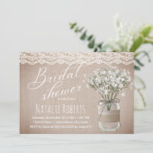 Rustikales Floral Jar Vintag Burlap Brautparty Einladung (Stehend Vorderseite)