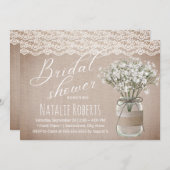 Rustikales Floral Jar Vintag Burlap Brautparty Einladung (Vorne/Hinten)