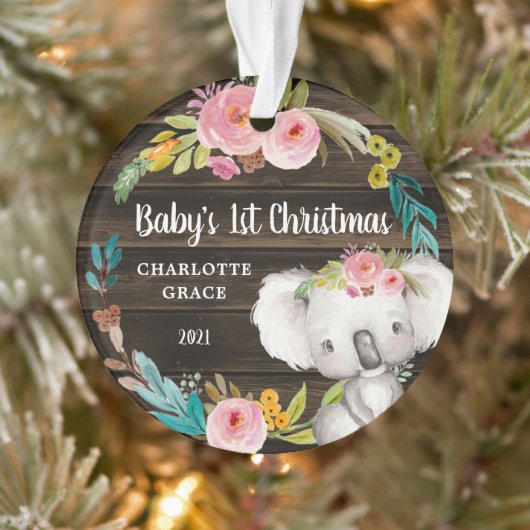 Rustikales Floral Koala Baby's First Christmas Ornament (Baum)