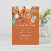 Rustikales Floral Terracotta fall Foto Hochzeit Save The Date (Stehend Vorderseite)