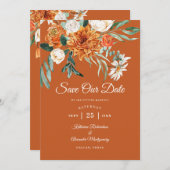 Rustikales Floral Terracotta fall Foto Hochzeit Save The Date (Vorne/Hinten)