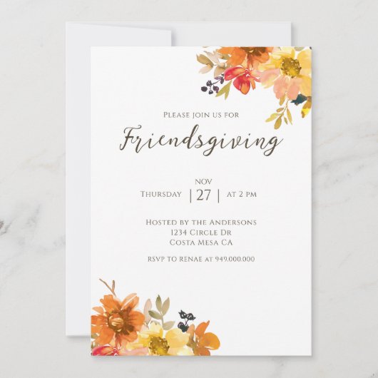 Rustikales, florales Abendessen Einladung (Vorderseite)