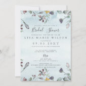 Rustikales, florales blaues Brautparty Einladung (Vorderseite)