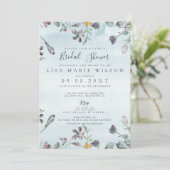 Rustikales, florales blaues Brautparty Einladung (Stehend Vorderseite)