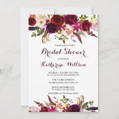 Rustikales florales Burgund Marsala Fall Brautpart Einladung (Vorderseite)