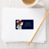 Rustikales, florales Burgundi Navy Gold Adressaufkleber (Insitu)