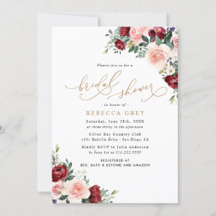 Rustikales, florales Burgundy Blush Brautparty Einladung