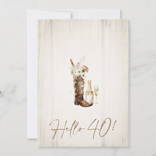 Rustikales florales Cowgirl Boot Flasche 40. Gebur Einladung (Rückseite)