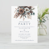Rustikales florales Pinecone Engagement Party Foto Einladung (Stehend Vorderseite)