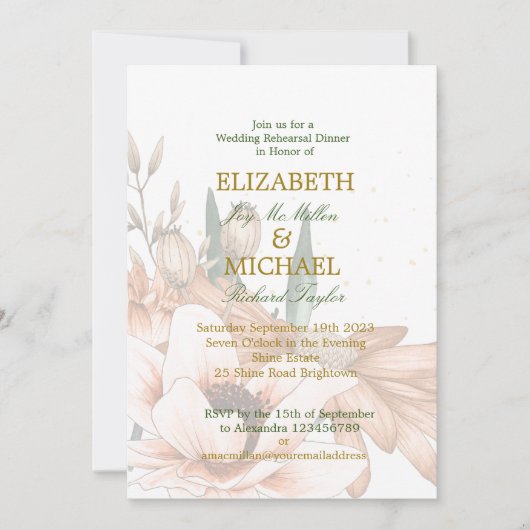 Rustikales FloralTerracotta Elegante Hochzeit Prob Einladung (Vorderseite)