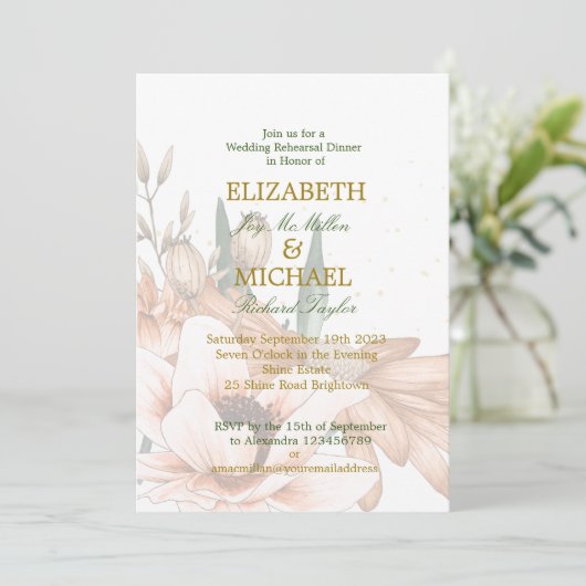 Rustikales FloralTerracotta Elegante Hochzeit Prob Einladung (Stehend Vorderseite)