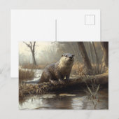 Rustikales Flussgemälde Otter Postkarte (Vorne/Hinten)