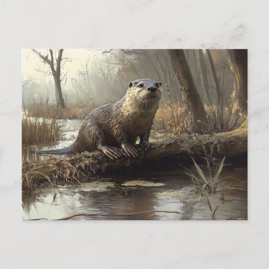 Rustikales Flussgemälde Otter Postkarte (Vorderseite)