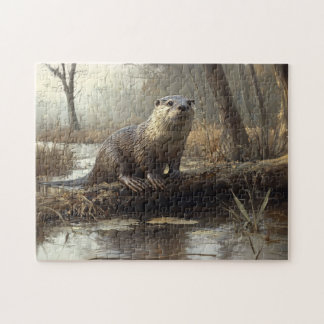 Rustikales Flussgemälde Otter Puzzle
