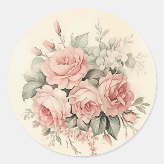 Rustikales Flüstern, rosa und grünes Shabby Chic Runder Aufkleber (Vorderseite)