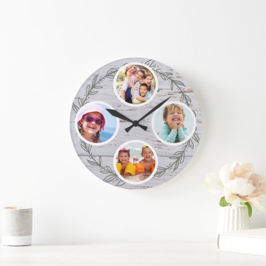 Rustikales Folgenkeepake-Foto Große Wanduhr (Zuhause)