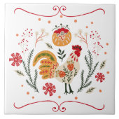 Rustikales Folk Art Rooster Fliese (Vorderseite)