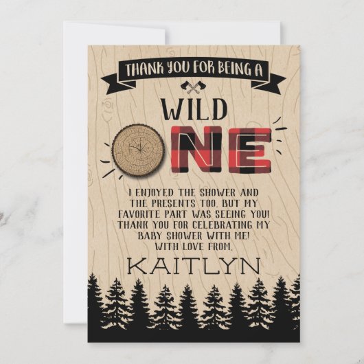 Rustikales Forest Buffalo Kariert Wild One Baby Du Dankeskarte (Vorderseite)