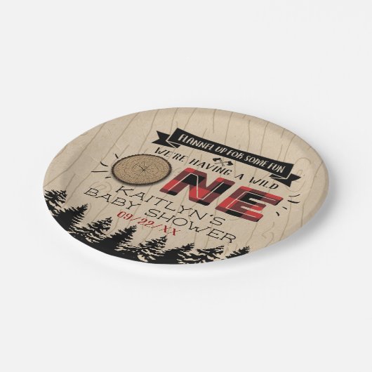 Rustikales Forest Buffalo Kariert Wild One Baby Du Pappteller (Schrägansicht)