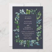 Rustikales Forest Foliage Navy Blue Wedding Einladung (Vorderseite)
