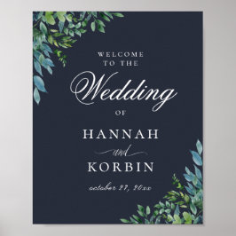Rustikales Forest Foliage Navy Blue Wedding Willko Poster