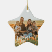 Rustikales Foto 2-seitige Joy Peace Liebe Xmas Keramik Ornament (Rechts)