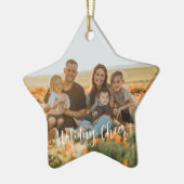 Rustikales Foto 2-seitige Joy Peace Liebe Xmas Keramik Ornament (Links)