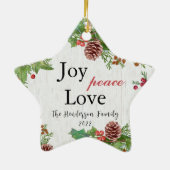 Rustikales Foto 2-seitige Joy Peace Liebe Xmas Keramik Ornament (Hinten)