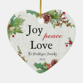 Rustikales Foto 2-seitige Joy Peace Liebe Xmas Keramik Ornament (Hinten)