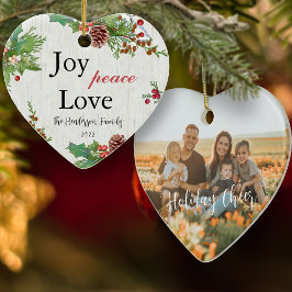 Rustikales Foto 2-seitige Joy Peace Liebe Xmas Keramik Ornament