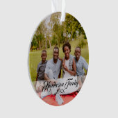 Rustikales Foto 2-seitige Joy Peace Liebe Xmas Ornament (Vorderseite)