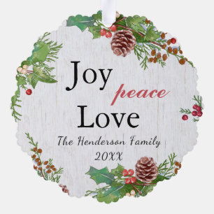 Rustikales Foto 2-seitige Joy Peace Liebe Xmas Ornament Karte