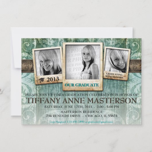 Rustikales Foto Abschluss Ankündigung Einladung (Vorderseite)