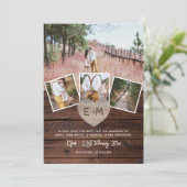 Rustikales FOTO aus Holz mit Gravur SAVE THE DATE Einladung (Stehend Vorderseite)