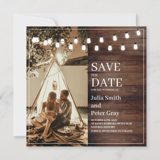 Rustikales Foto aus Holz Save the Date Einladung (Vorderseite)