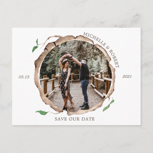 rustikales Foto aus Holz Save the Date Postkarte (Vorderseite)