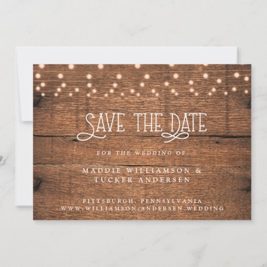 Rustikales Foto aus Holz und Leuchten Save the Dat Save The Date (Rückseite)