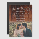 Rustikales Foto aus Monogramm Stallholz Save the D Magneteinladung (Vorne/Hinten)