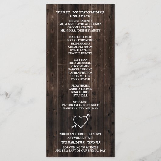 Rustikales Foto Barn Wood Mason Jar Hochzeitsprogr Programm (Rückseite)